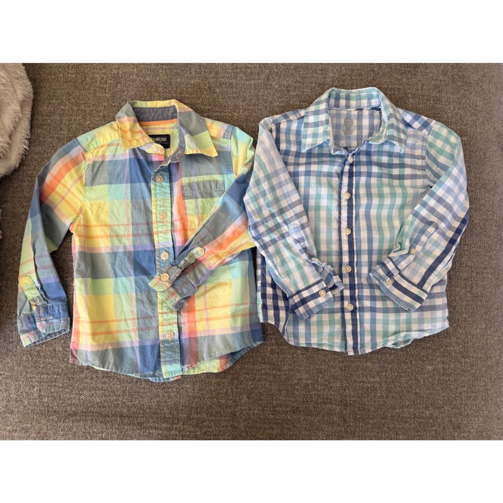 OshKosh B'gosh & Wonder Nation Toddler Boys Plaid Button Down Shirts Set 2T